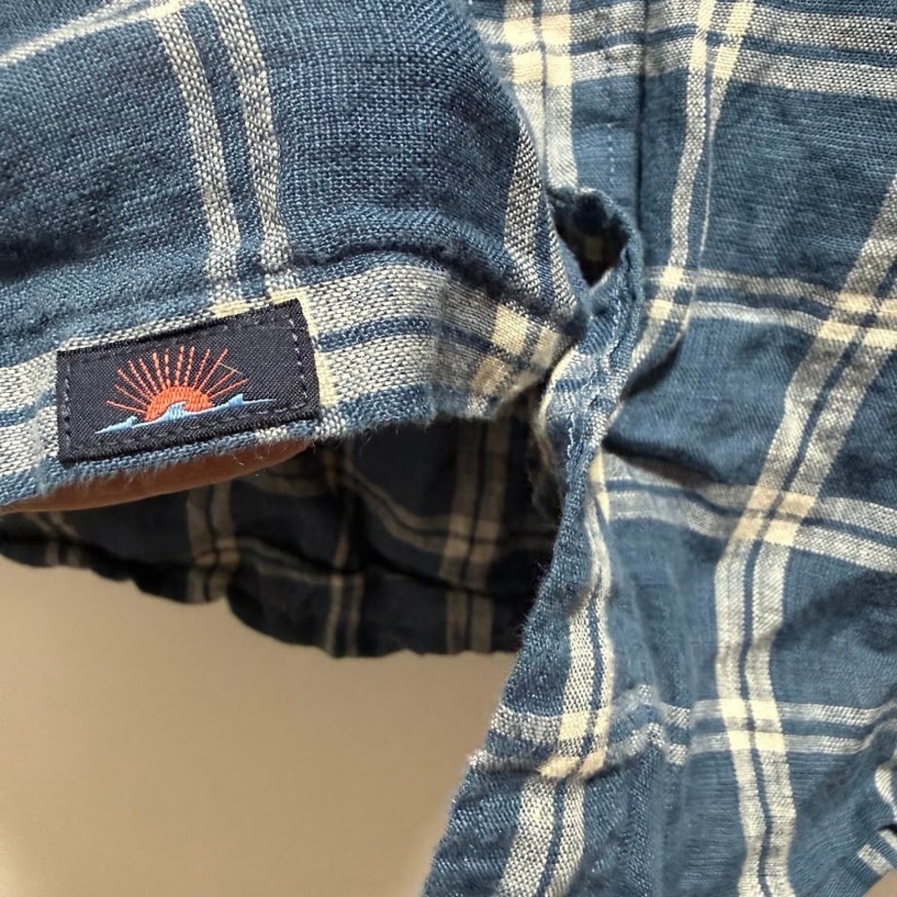 Faherty Brand Mens Blue White Plaid 100% Linen Button Down Shirt Large - Picture 4 of 7